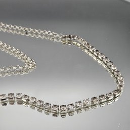 Silver Tone Rhinestone Tennis Necklace ~36