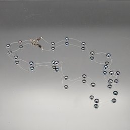 Floating Black Pearl Illusion Necklace With Sterling Silver Clasp ~16