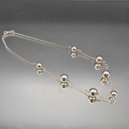 Sterling Silver Chain Necklace With Graduated Ball Stations  Italy 925 ~18
