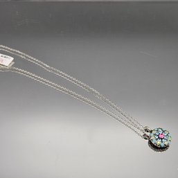 Mariana Designer Silver Tone Necklace Crystal Flower Medallion Adjustable