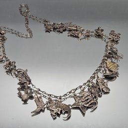 Vintage Sterling Silver Western Charm Bracelet  Cowboy, Horse, Wagon, Boot & Star Motifs ~7.5