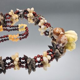 Vintage Boho Seashell Necklace Cowrie Shells Seed Beads Statement