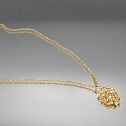 Vintage Gold-Tone Brutalist Pendant Necklace With Faux Diamond Accents