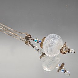 Italian 925 Sterling Silver Box Chain Necklace With Swirl Art Glass Bead