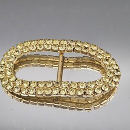 Vintage Gold-Tone Double Row Rhinestone Oval Belt Buckle