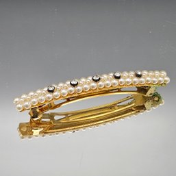 Vintage Gold-Tone Pearl And Rhinestone Barrette Hair Clip, 4-Inch