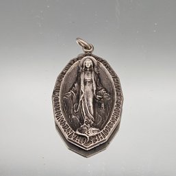 Vintage Sterling Silver Octagonal Miraculous Medal Pendant