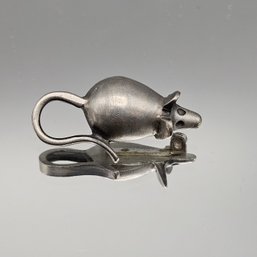 Vintage Sterling Silver Mouse Brooch  Cute Figural Animal Pin, Sweden