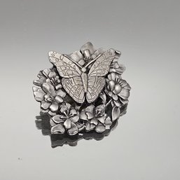 Birds & Blooms Butterfly Floral Brooch  Limited Edition 1998 Pewter Pin