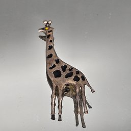 Vintage Giraffe Brooch  Silver Tone Animal Pin With Black Enamel Spots