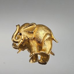 Vintage Gold Tone Elephant Brooch  Textured Figural Animal Pin