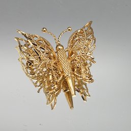 Monet Gold Tone Butterfly Brooch  Filigree Wing Statement Pin