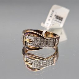 Sterling Silver Buckle Ring With Rose-Cut Diamond Accents  Size 9