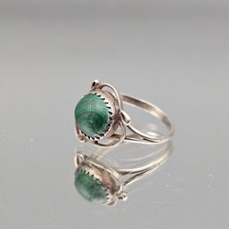 Sterling Silver Malachite Cabochon Ring  Vintage Style, Size ~7
