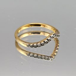 Sterling Silver Gold-Tone Curved Diamond Band Ring  Size 8