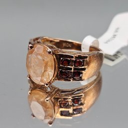 Sterling Silver Rutilated Quartz & Garnet Ring  Size 9