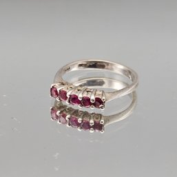 Sterling Silver Five-Stone Red Gemstone Band Ring  Size 7.5