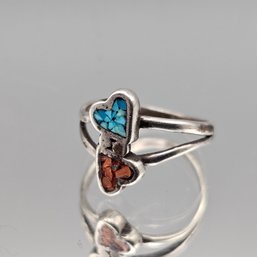 Southwestern Sterling Silver Heart Chip Inlay Ring