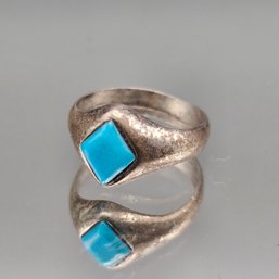 Vintage Silver Tone  Diamond-Shaped Turquoise Signet Ring
