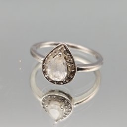 Pear-Cut White Topaz Halo Ring In Sterling Silver Size 6.75