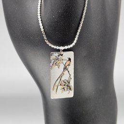Reed & Barton Damascene Bird And Floral Pendant Necklace