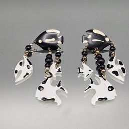 Vintage Enamel Tropical Fish Dangle Earrings