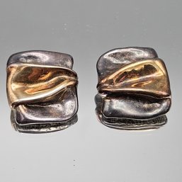 Vintage Modernist Sterling Silver Ribbon Clip-On Earring
