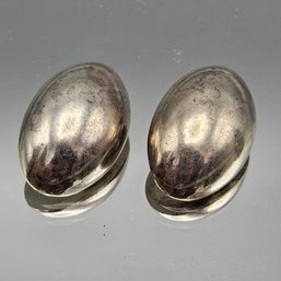 Vintage Mexican Sterling Silver Large Oval Clip-On Earrings-26.36g