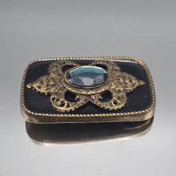 Allison Daniel Designs No. 101 Brass Filigree & Teal Crystal Belt Buckle
