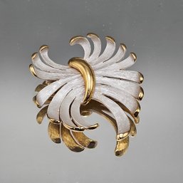 Vintage Two-Tone Gold & Silver Swirl Feather Spray Brooch