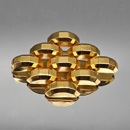 Vintage Brutalist Gold-Tone Geometric Brooch  Polished Octagonal Tiered Statement Pin