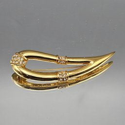 Vintage Gold-Tone Rhinestone Wishbone Brooch