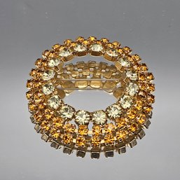 Vintage Amber And Citrine Rhinestone Wreath Brooch