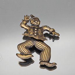 Vintage Signed JJ Articulated Jester Clown Brooch