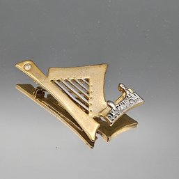 Vintage Oded Davidson Jerusalem 3000 Gold-Tone Harp Brooch