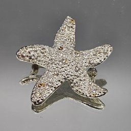 Vintage Silver-Tone Rhinestone Starfish Brooch