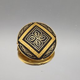 Vintage Damascene Style Geometric Round Brooch