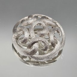 Vintage Silver-Tone Textured Openwork Swirl Brooch