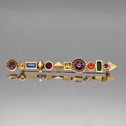 Vintage Geometric Multi-Gemstone Bar Brooch