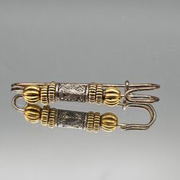 Vintage Two-Tone Filigree Safety Pin Brooch