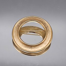 Vintage Trifari Gold-Tone Textured Circle Brooch