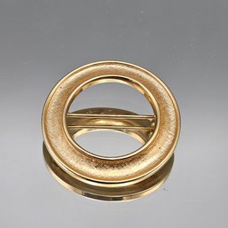 Vintage Crown Trifari Gold-Tone Textured Circle Brooch