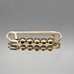 Vintage Gold-Tone Safety Pin Brooch With Five Polished Round Beads