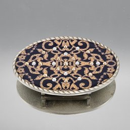 CuffEnvy Oval Rhinestone Belt Buckle With Damask Pattern