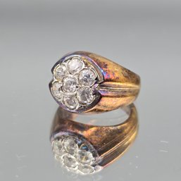 Vintage Sterling Silver Tarnish-Patina CZ Cluster Signet Ring