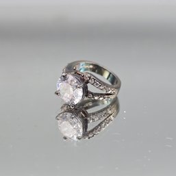 Round-Cut Cubic Zirconia Silver Tone Ring, Size 7