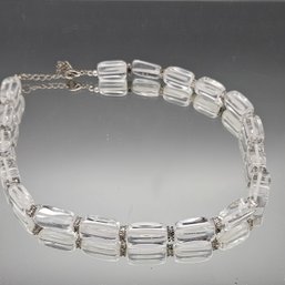 Vintage Clear Lucite Ice Bead Necklace Strand Silver Tone Hardware 18'
