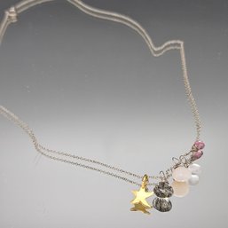 925 Sterling Silver Multi-Gemstone Necklace 18' Gold Over Silver Star Charm
