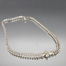 Vintage Mid-Century Multi Strand Rhinestone Choker Necklace - 15' Silver Tone
