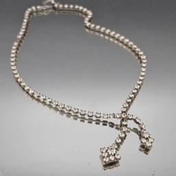 Vintage Art Deco Style  Rhinestone Choker Necklace, Silver Tone 16'